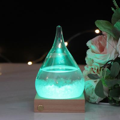 China Greative Modern Gift RGB Color Changing Wooden LED Mood Lamp Night Low Light With Storm Glass Bottle For Room Decor for sale