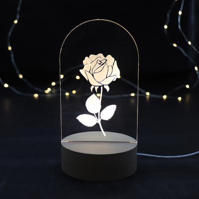 China Customized Modern DIY Night Light USB Chargeing Acrylic Night Lamp Wooden Base With Exterior Acrylic Cut Out For Decoration for sale