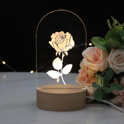 China Modern Acrylic USB Charging Night Light Gift LED Wooden Low Desk Lamp For Bedroom Decor for sale