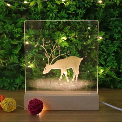 China Modern Wholesale Wooden Table Lamp Decoration USB Base LED Acrylic Night Light For Bedroom for sale