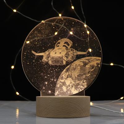 China Modern 3D Night Light Gift 5V Usb Charge Led Night Wood Base Acrylic Lamp For Kids for sale