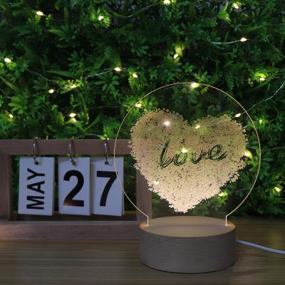 China Wholesale Modern USB Powered Wooden Base Acrylic Led Night Light Lamp For Home Decor for sale