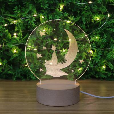 China Modern Hot Sale 3D Acrylic Beech LED Lamp Wooden Base Decoration Lighting LED Moon Lamp For Girls for sale