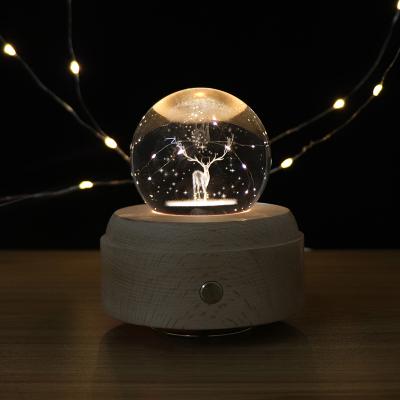 China Modern Wooden Base Wholesale Modern Crystal Night Light WithTouch Dimmer Switch Rechargeable 3D Mood Music Lamp for sale