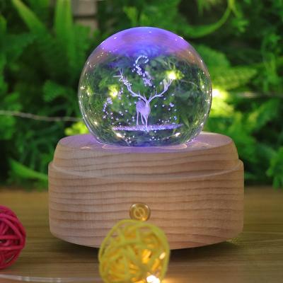 China Christmas Gift 3D Crystal Night Light Home Decor 7 Color Modern Wooden RGB Low Led Table Lamp With Music Box for sale