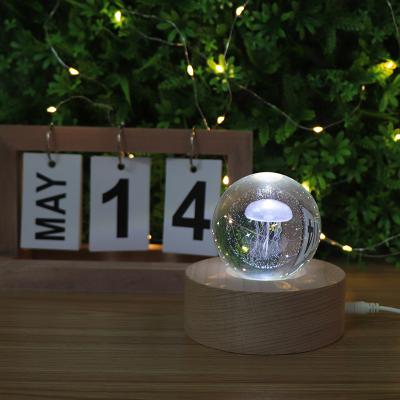 China Modern 3D Crystal Ball Night Light Led Wood Base With USB Mood Lamp Decoration Fill Lighting for sale