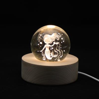 China Beautiful Modern Little Mermaid Crystal Ball 3d Led Llamp Bedroom Bedside Night Light for sale