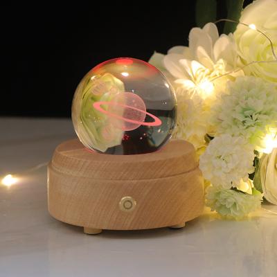 China Modern New Arrival 3D Crystal Led Night Light Led Wooden Stand With Speaker Smart Decorative Led Lights For Bedroom for sale