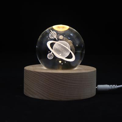 China Wholesale Modern Crystal Ball Night Light 3D Base Planet Led Night Lamp Bedroom Bedside Night Light for sale