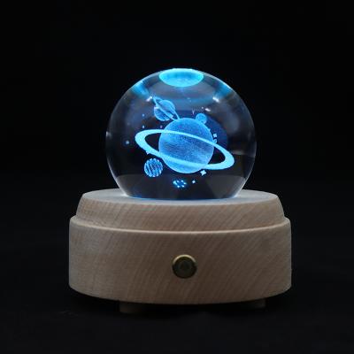 China Modern Novelty 3D Planet LED Bedside Crystal Table Lamp APP Control Color Changing Crystal Night Light With Music for sale