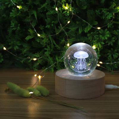 China Modern Warm Sale 3D Jellyfish Crystal Ball Led Lamp Bedroom Bedside Night Light for sale