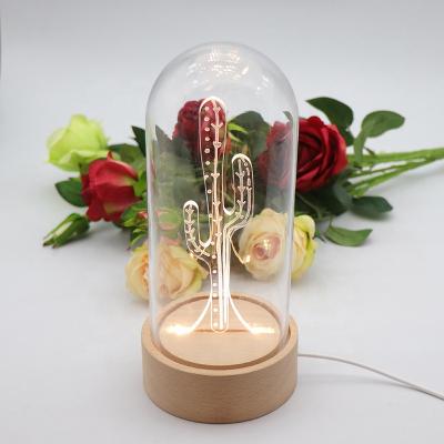 China New Modern Designs 3D Acrylic Illusion Lamp Led Light Glass Mood Dome Night Light With Wood Base for sale