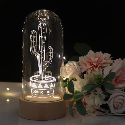 China New Minimalist Designs Glass Dome With USB Charging Wooden Base Lamp Led Moon Light for sale