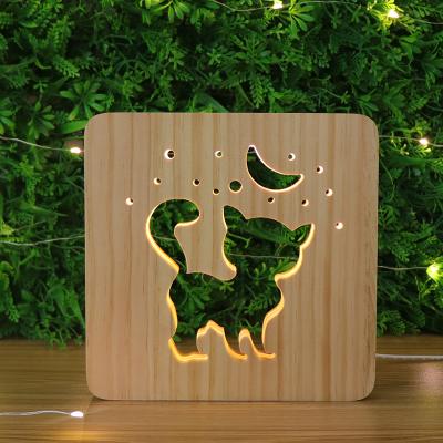 China Modern Creative Gift Pine Wood Base USB Mood Light LED Night Light Lamp For Decoration for sale