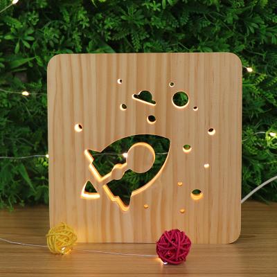 China Modern Wholesale Pine Frame Lamp USB Wooden Led Decorative Night Light For Bedroom Decoration for sale