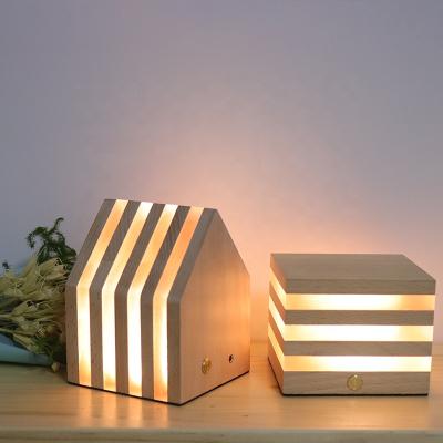 China New Design 3D Desk Lamp Rechargeable Battery Night Modern Square Acrylic Wood Led Table Lamp For Home Decor for sale