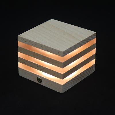 China New Design Cube LED Night Light Beech Wood USB Table Lamp Modern Fill Bedside Lamp for sale