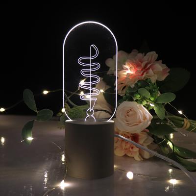 China Modern Creative Design Cement LED Light Base USB Power 3D Lamp Acrylic Acrylic Laser Engraved Night Light For Home Decoration for sale