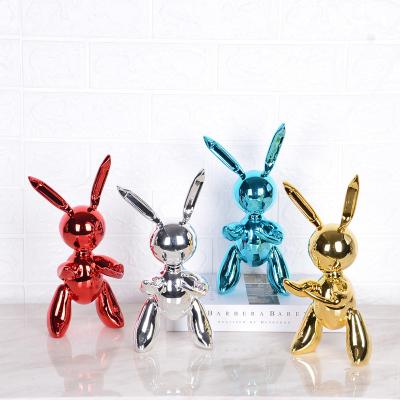 China 2021 Hot Sale Europe Amazon Plated Rabbit Figurine Resin Animal Statue Jeff Koons Balloon Rabbit Home Decoration for sale