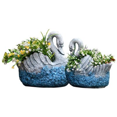 China New Europe style resin flower pot swan figurine decoration sculpture home garden ornaments molds statue for sale