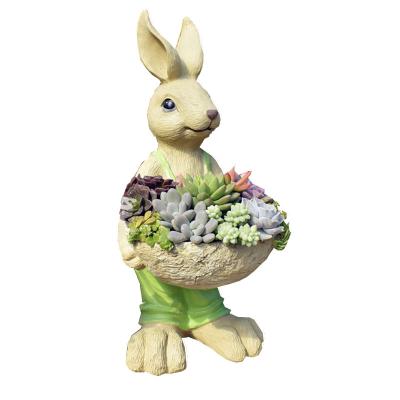 China New Europe style resin flower pot garden statue mold animal figurine decoration sculpture rabbit statue garden home decor for sale