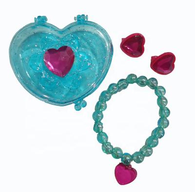 China Promotion or market sale beauty toys heart plastic box beads bracelet earring toys for girls for sale