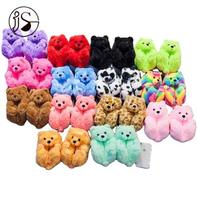 China Wholesale Flat Winter Fur Warm Outdoor Casual Sandals Slips Teddy Bear Indoor Plush Women Slippers for sale