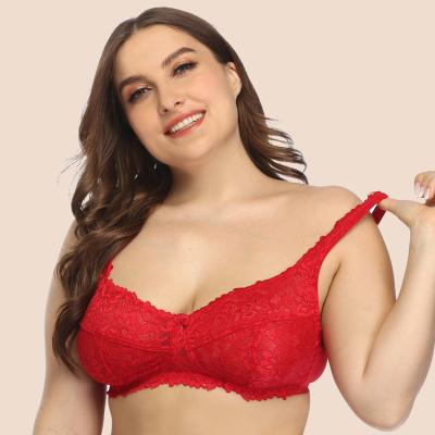 China European Style Antibacterial Women Lace Up Lift Up Full Cup Wire Free Bra Plus Size Bra for sale