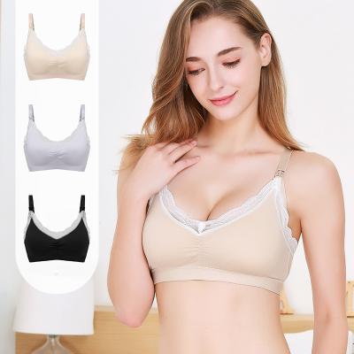 China Radiation Protection Pure Cotton Gather Bra Topeador De Lactancia Seamless Pregnancy Feeding Bra Wire Free Lace Maternity Nursing Bra For Women for sale