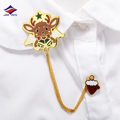 China Custom Metal Cartoon Deer Pins Decoration Longzhiyu Lapel Badges Chain Brooches for sale