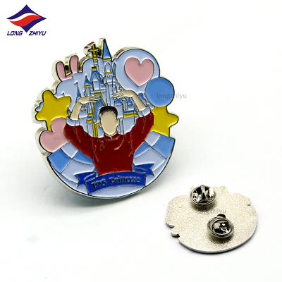 China Europe Longzhiyu 15Years Soft Enamel School Gift Shop Gift Nickel Plating Boy Character Enamel Lapel Pins for sale