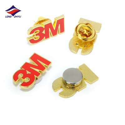 China Custom Europe Longzhiyu Gold Letter Enamel Badge With Logo Hard Enamel Red Letters Pin Metal Crafts for sale