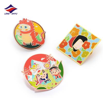 China Europe Longzhiyu Custom Pink Dinosaur Cartoon Pin Badges With Custom Design Hardwork Enamel Pins Metal Crafts for sale