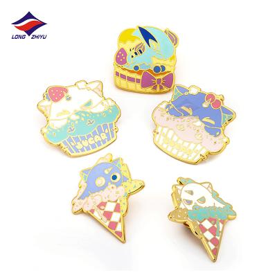 China Europe Longzhiyu Custom Dessert Hard Enamel Pins With Crafts Logo Metal Lapel Pin Badges For Souvenir for sale