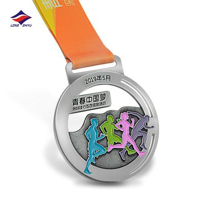 China Europe Longzhiyu 15 Years Factory Blank White Gold Sublimation Custom Metal Medal Sports Medals With Ribbon for sale