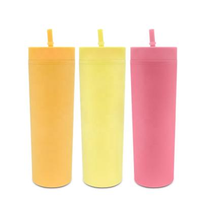 China Sustainable Hot Sale 16oz BPA Free Plastic Cup With Straw Wholesale Plastic Water Bottles for sale