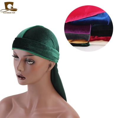 China Designer Durag Headband Sun Protection Hair and Wholesale Velvet Durags Low MOQ Hood Sets Factory Custom Logo Durags For Women Men for sale