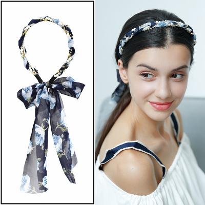 China Women Bowknot Wedding Headwear Hair Accessories Headband Imitation Cloth Wrapped Rabbit Hair Print Band and Hair Ribbon for sale