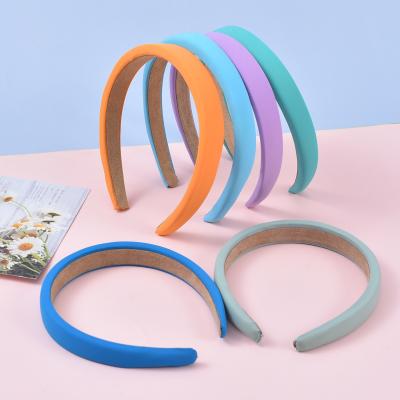 China Custom Logo Candy Color Alloy Sponge Korean Fashionable Leather Headband Sweet Wide Headband Turning On Card Girl Hair Accessories for sale