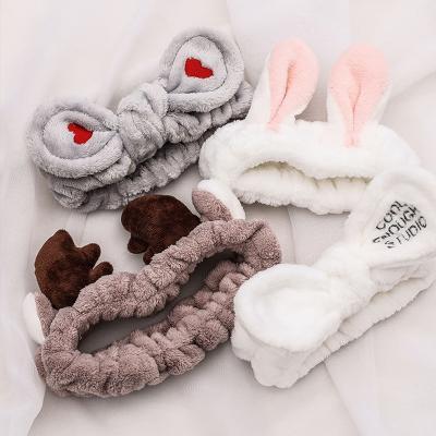 China Soft Cute Antlers Face Wash Hair Band Rabbit Ears Plush Headband Hair Accessories Women Washing Shower Jewel for sale