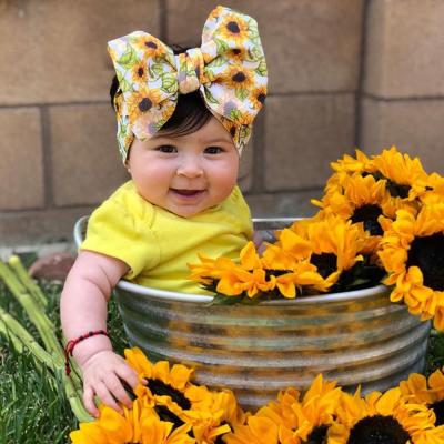 China Baby 2021sweet big bow crown turban headband set hair accessories soft neutral floral top knot floral fabric for sale