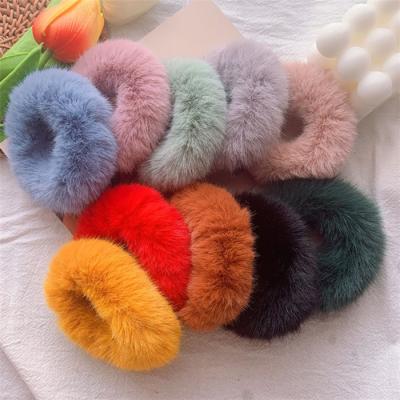 China European and American wholesale high quality faux fur ring style soft plush elastic hair scrunchies for sale