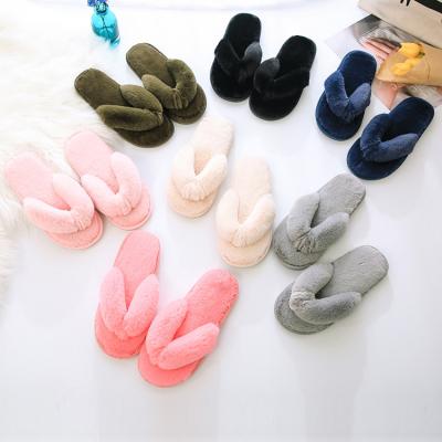 China Fashion Trend Fuzzy Furry Spa House Slippers Comfortable For Ladies Comfortable Strappy Slip On Flip Flops Women Faux Fur Zapatilla Mujer Slipper for sale