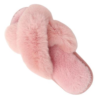 China Fashion Trend Women's Slippers Fuzzy Cross Band Soft Plush Bedroom Slippers On Open Toe Cozy Indoor Outdoor Slippers for sale