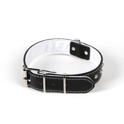 China Viable Hot Selling Adjustable Leather Collar Stainless Steel Custom Leather Gold Plated Buckle Collar Pet PSM Solid Color Logo Adjustable Leather Collar for sale