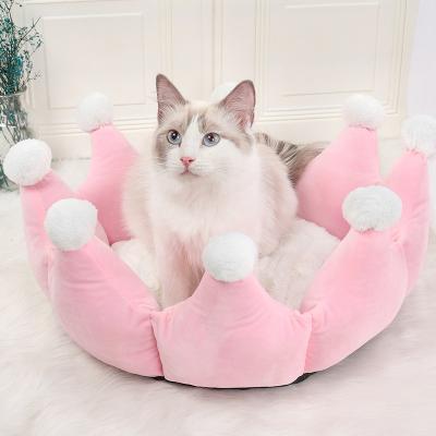 China PSM Sustainable Luxury Washable Crown Shaped Princess Deep Sleep Comfortable Heated Dog Cat Bed for sale