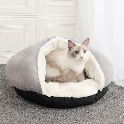 China Partially Enclosed Dog Soft Comfortable Sustainable Cat Bed Warm Round Customized Calming Fluffy Plush Pet Bed For Dog Cat for sale