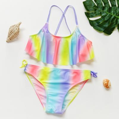 China 3-14Years Size Girl Two Piece Children's Swimwear Kids Swimwear Split Bikini Swimsuit Plus Sets Swimsuit Rainbow Color for sale