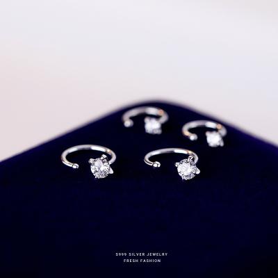 China S999 women's simple four-claw zircon diamond earrings sterling silver women's small bright earrings advanced light temperament l for sale