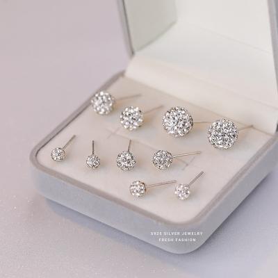 China Full Diamond Zircon Jewelry Wholesale Korean Rhinestone Women's Stud Earrings S925 Sterling Silver Shambhala Round Ball Stud Earrings for sale